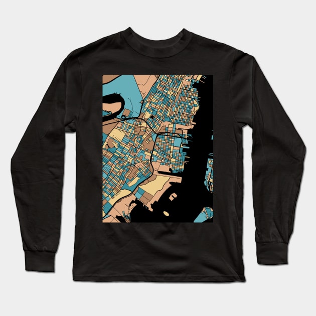 Jersey City Map Pattern in Mid Century Pastel Long Sleeve T-Shirt by PatternMaps